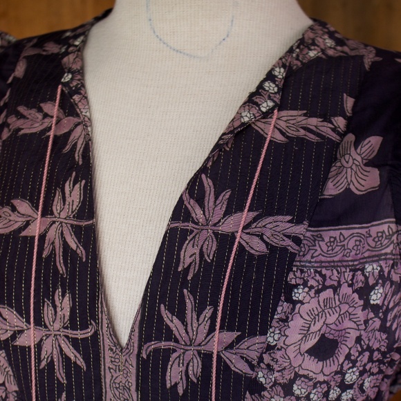 Alicia Bell Cotton & Silk Violet/Blue Peasant Boho Sleeveless Floral Midi Dress - Picture 8 of 16